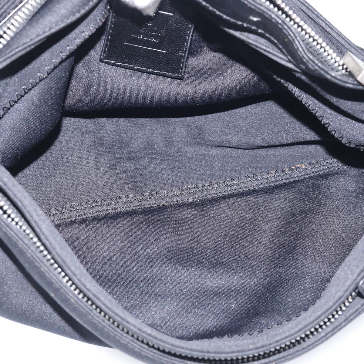 FENDI Mamma Baguette Shoulder Bag Cotton Jersey Black Silver Auth 215532