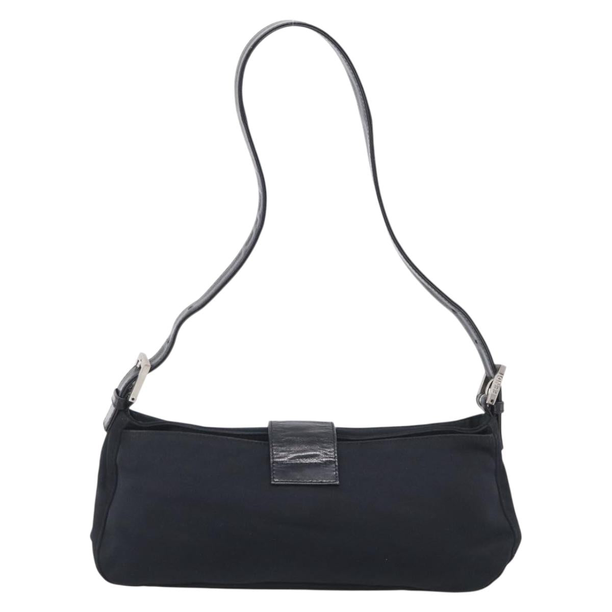 FENDI Mamma Baguette Shoulder Bag Cotton Jersey Black Silver Auth 215532