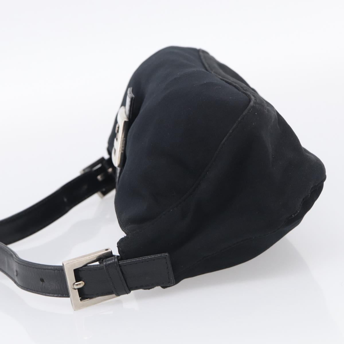 FENDI Mamma Baguette Shoulder Bag Cotton Jersey Black Silver Auth 215532