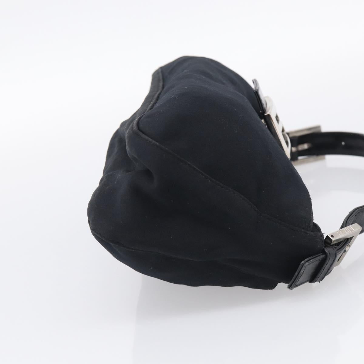FENDI Mamma Baguette Shoulder Bag Cotton Jersey Black Silver Auth 215532