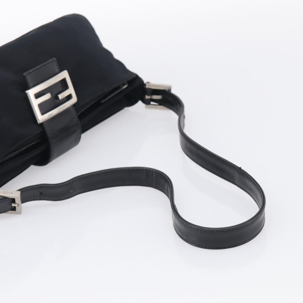 FENDI Mamma Baguette Shoulder Bag Cotton Jersey Black Silver Auth 215532