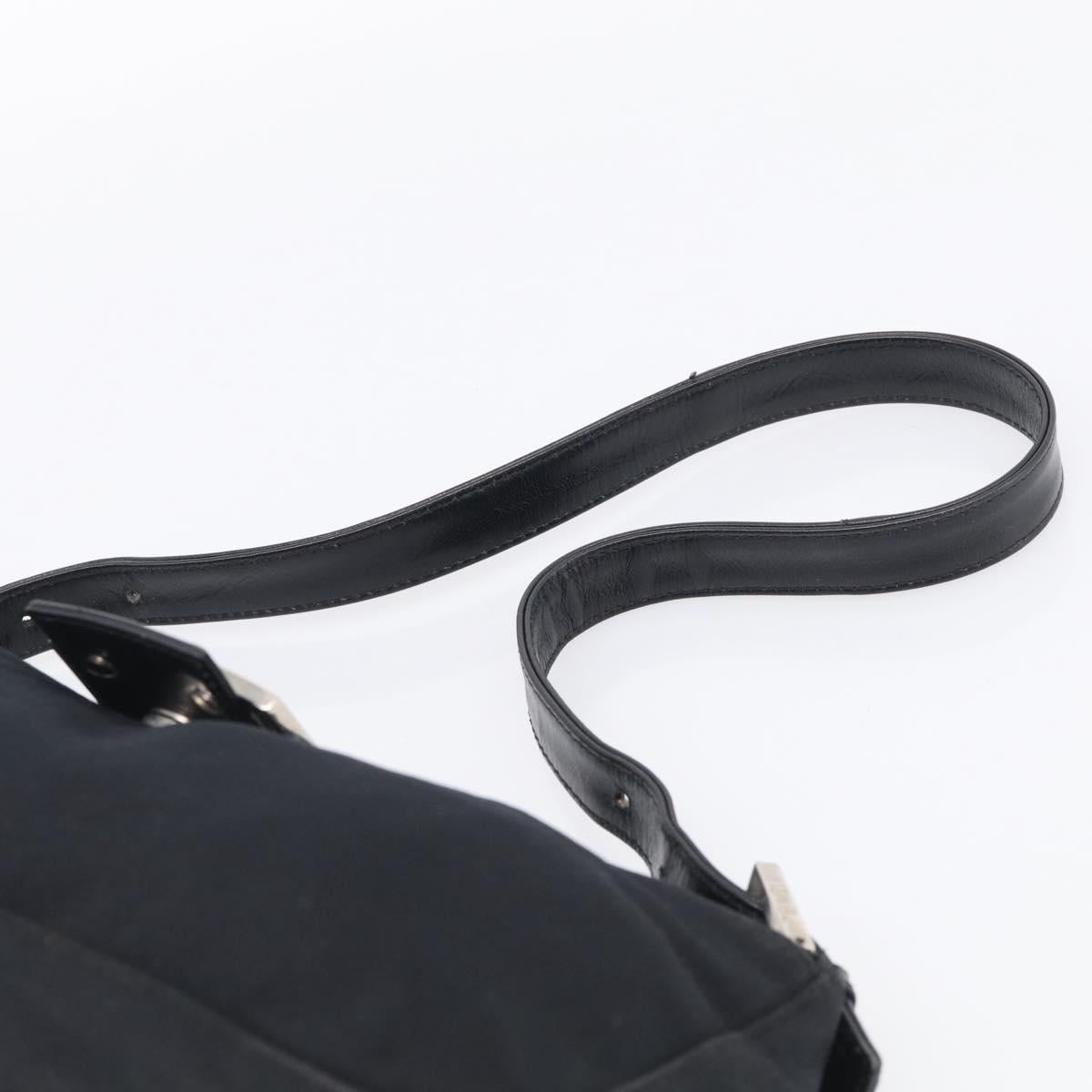 FENDI Mamma Baguette Shoulder Bag Cotton Jersey Black Silver Auth 215532