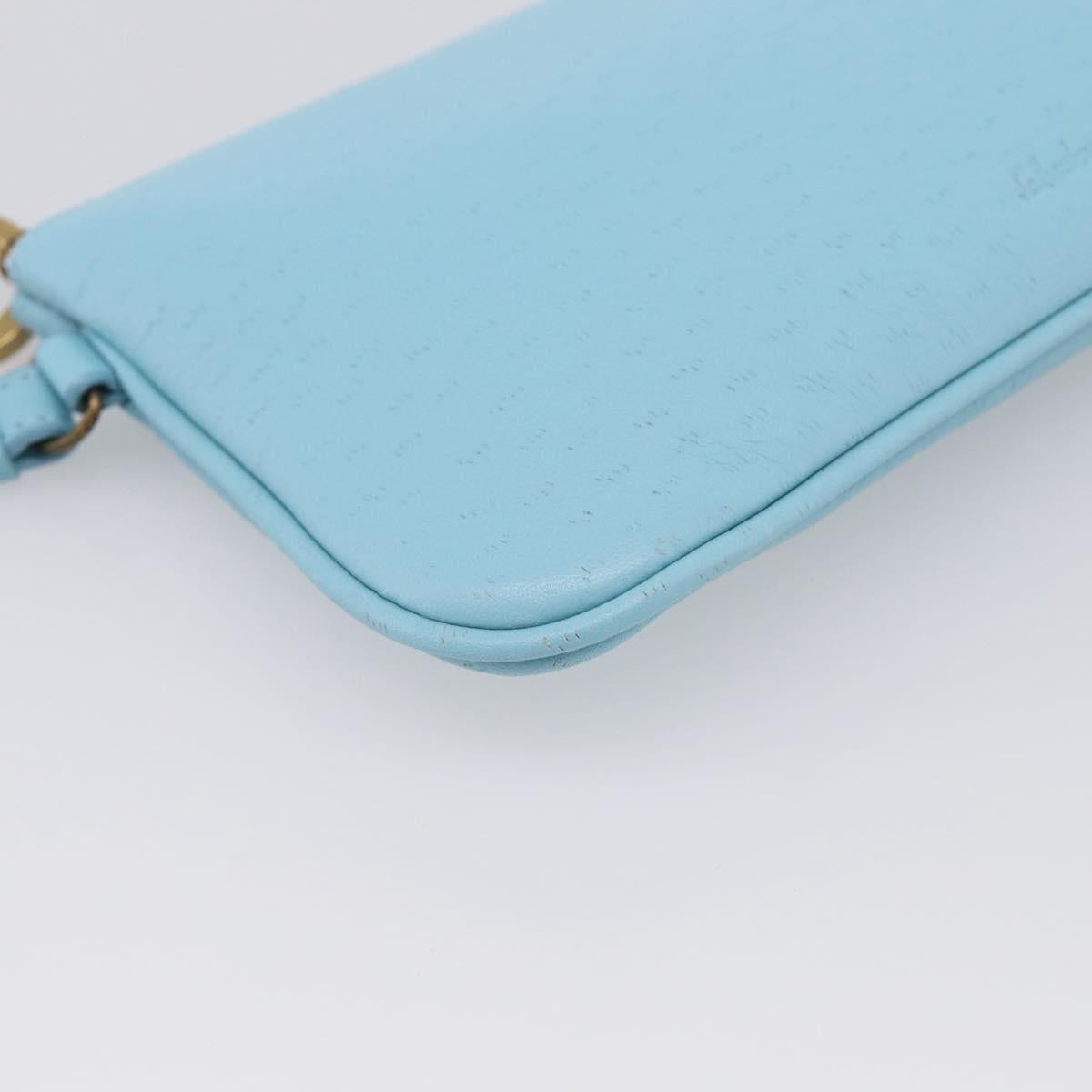 Salvatore Ferragamo Gancini Accessory Pouch Leather Light Blue Gold Auth 215537A