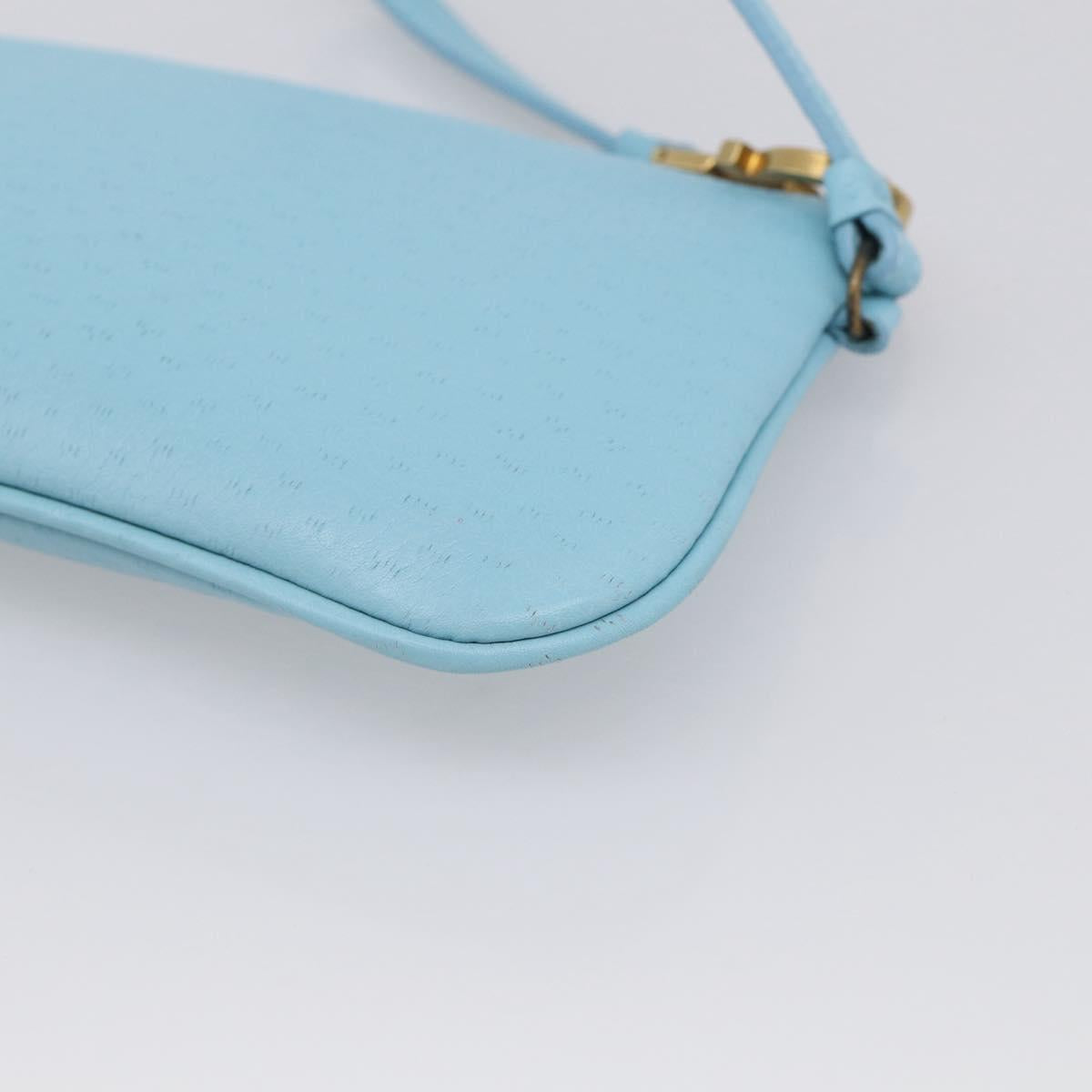 Salvatore Ferragamo Gancini Accessory Pouch Leather Light Blue Gold Auth 215537A