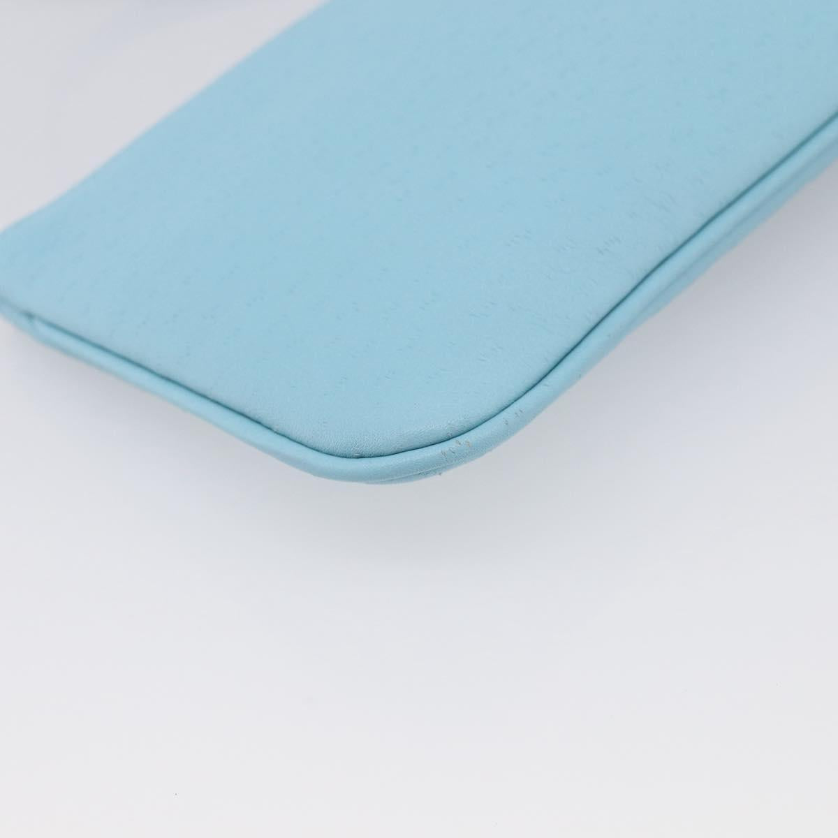 Salvatore Ferragamo Gancini Accessory Pouch Leather Light Blue Gold Auth 215537A