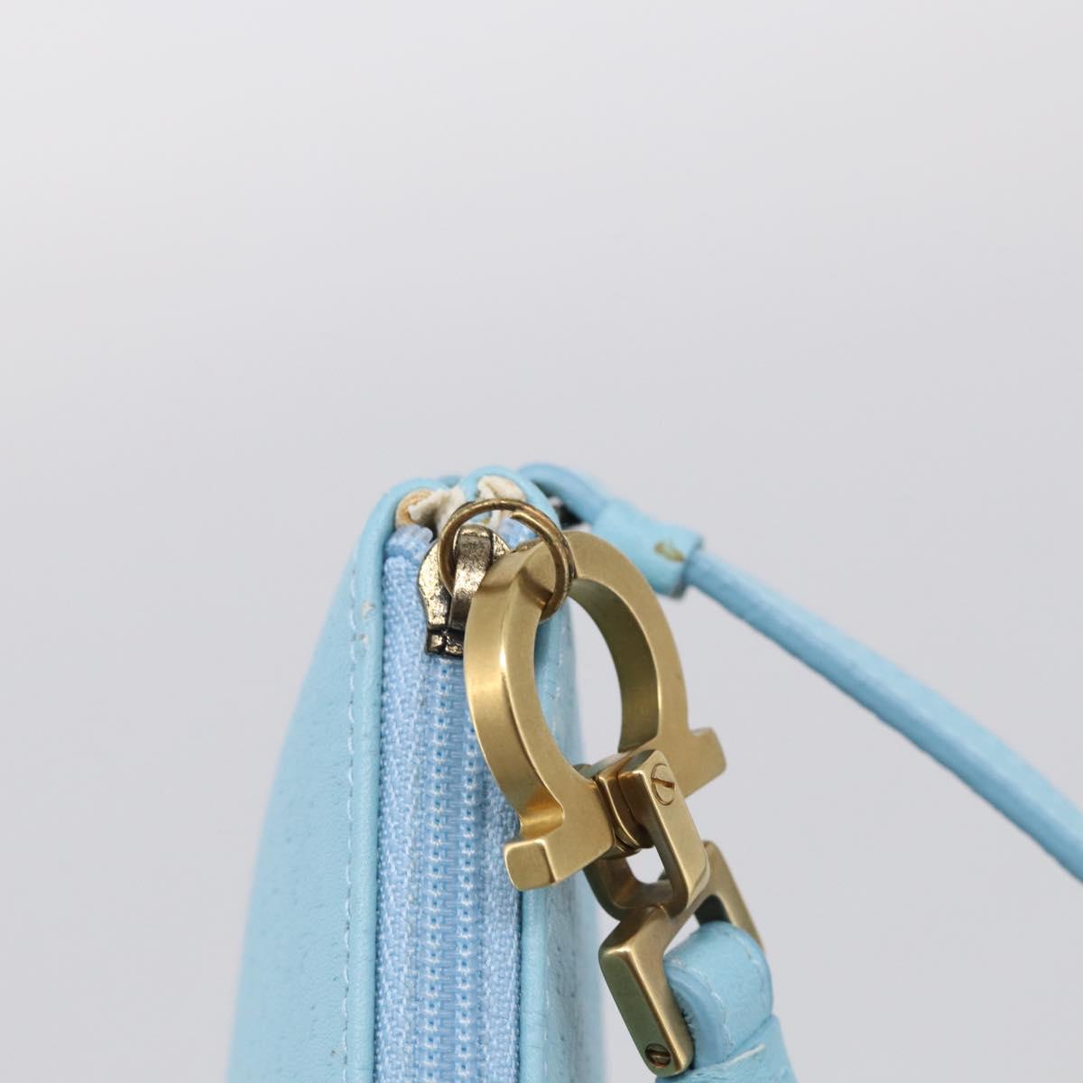 Salvatore Ferragamo Gancini Accessory Pouch Leather Light Blue Gold Auth 215537A