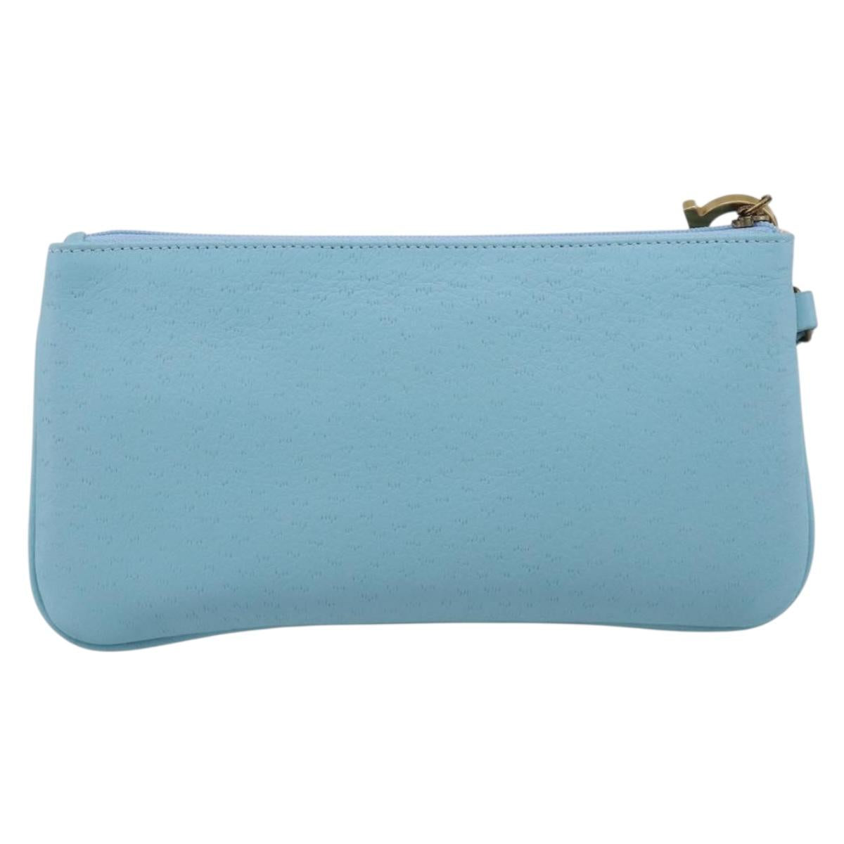 Salvatore Ferragamo Gancini Accessory Pouch Leather Light Blue Gold Auth 215537A
