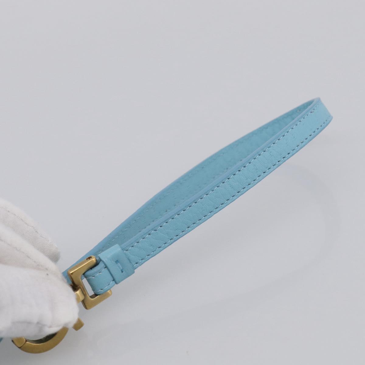 Salvatore Ferragamo Gancini Accessory Pouch Leather Light Blue Gold Auth 215537A