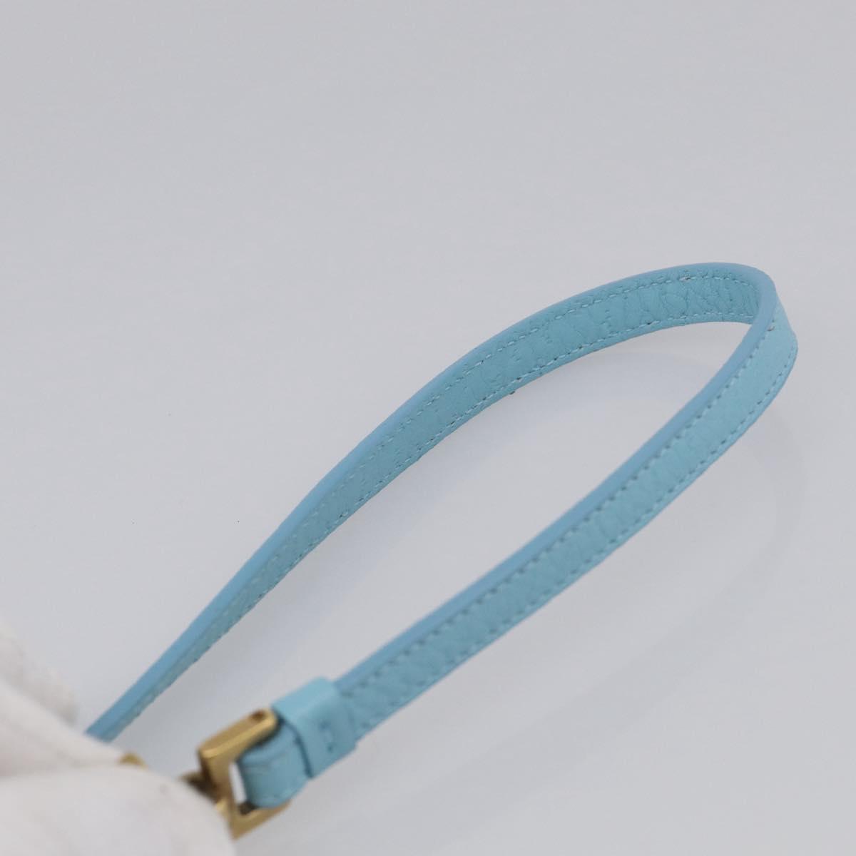 Salvatore Ferragamo Gancini Accessory Pouch Leather Light Blue Gold Auth 215537A