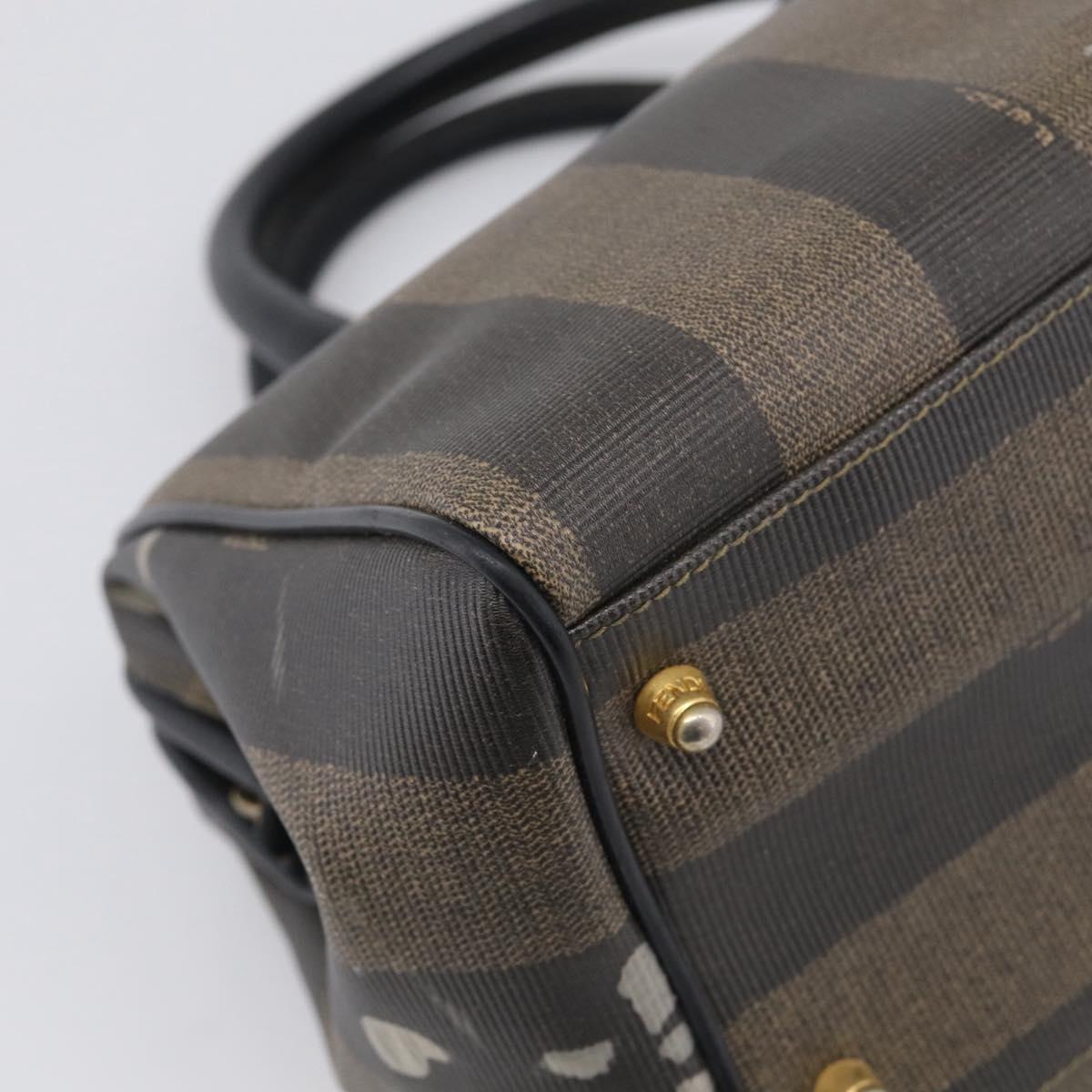 FENDI Pequin Canvas Boston Bag PVC Black Brown Auth 215539