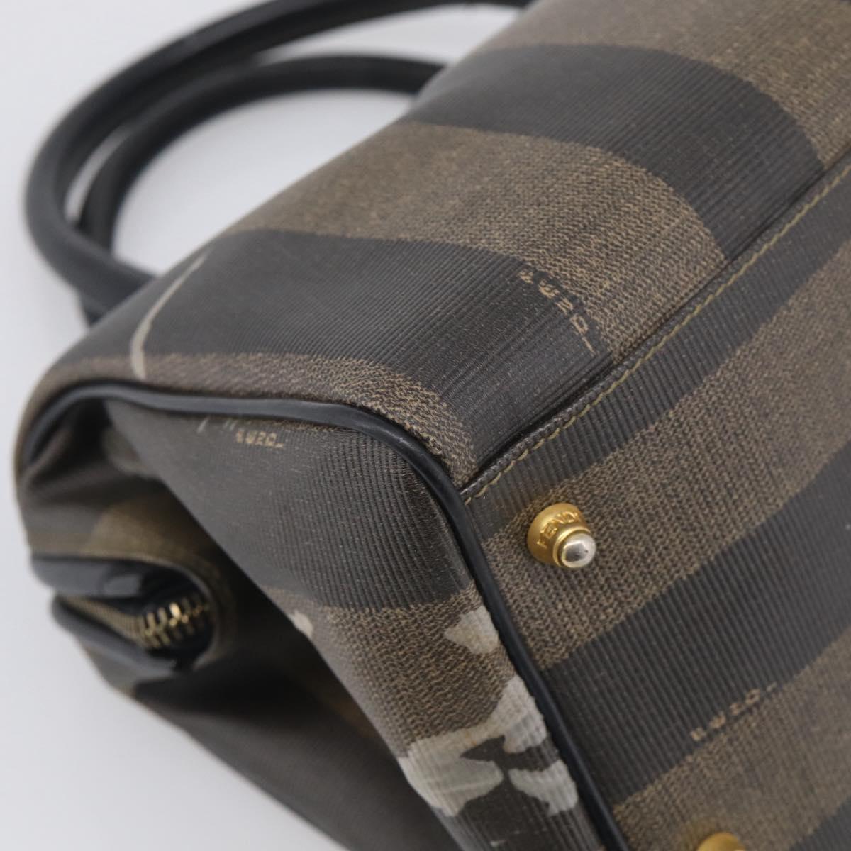 FENDI Pequin Canvas Boston Bag PVC Black Brown Auth 215539