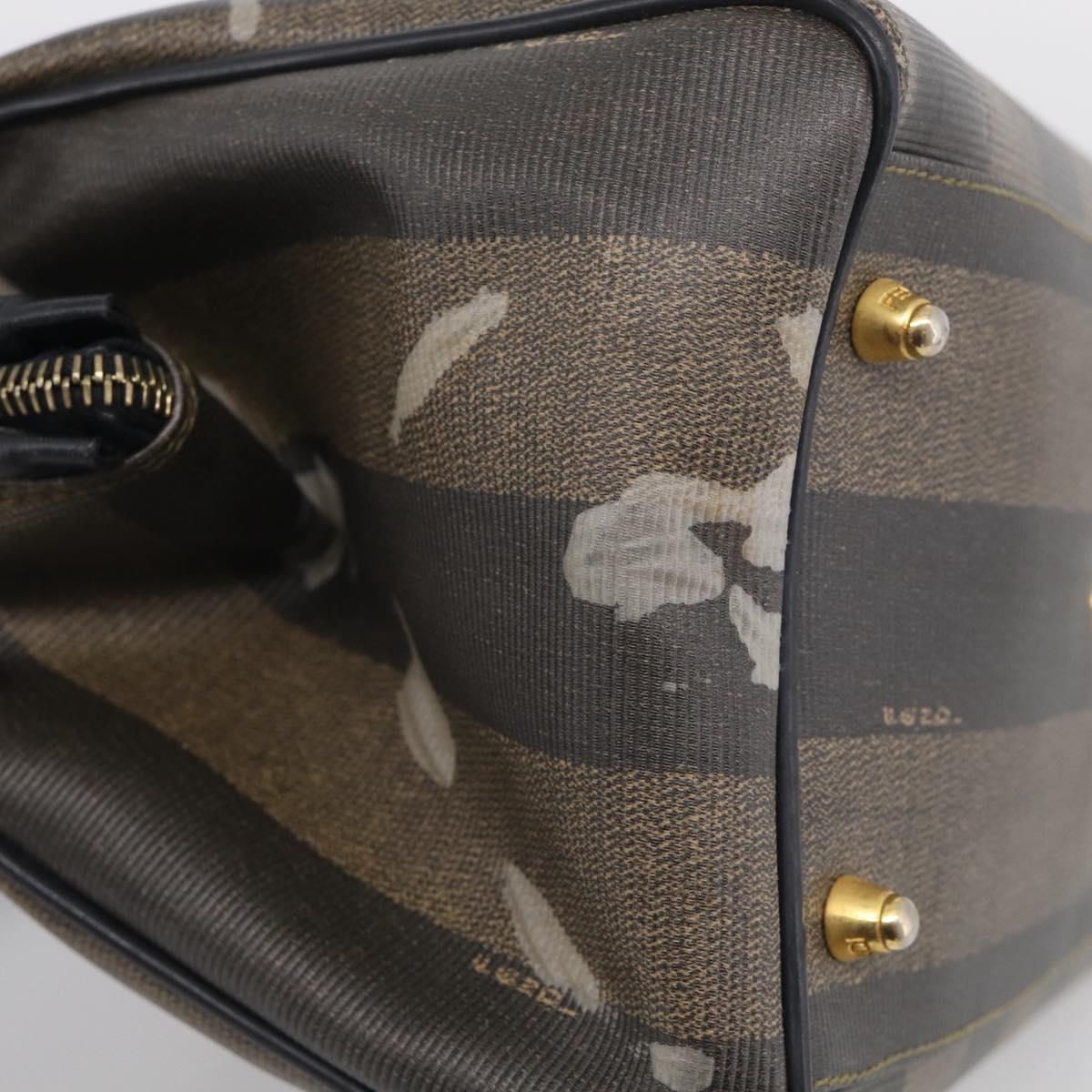 FENDI Pequin Canvas Boston Bag PVC Black Brown Auth 215539