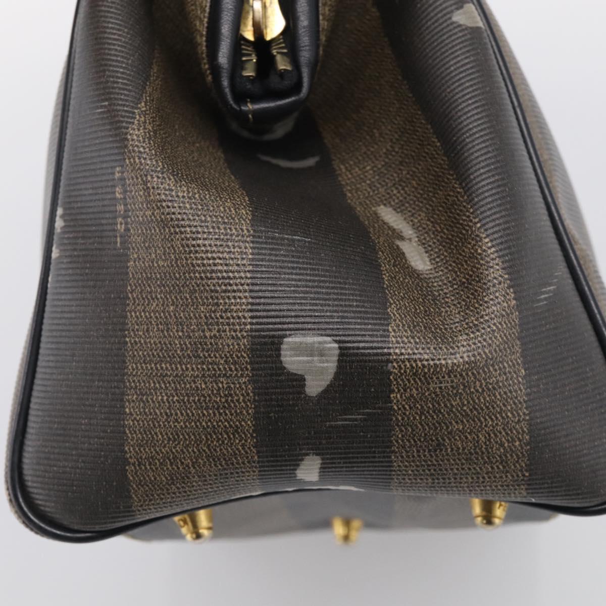 FENDI Pequin Canvas Boston Bag PVC Black Brown Auth 215539