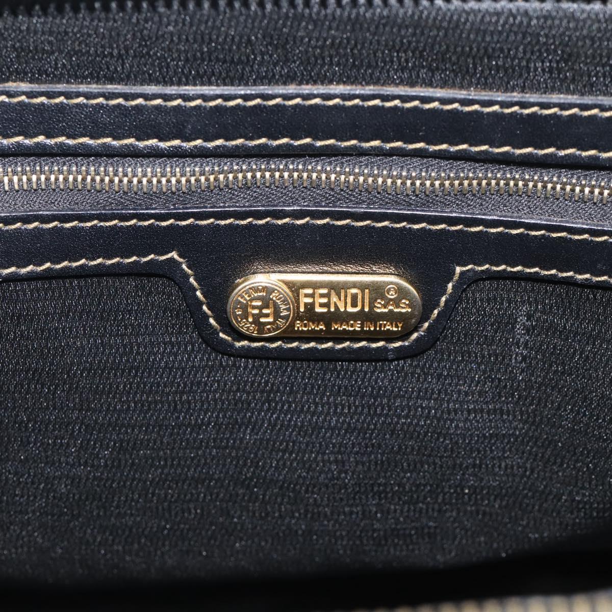 FENDI Pequin Canvas Boston Bag PVC Black Brown Auth 215539
