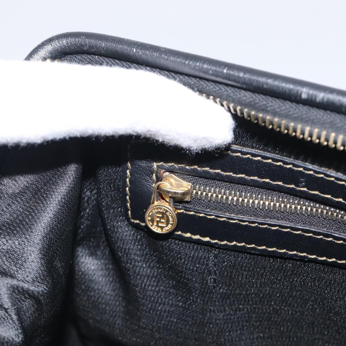 FENDI Pequin Canvas Boston Bag PVC Black Brown Auth 215539