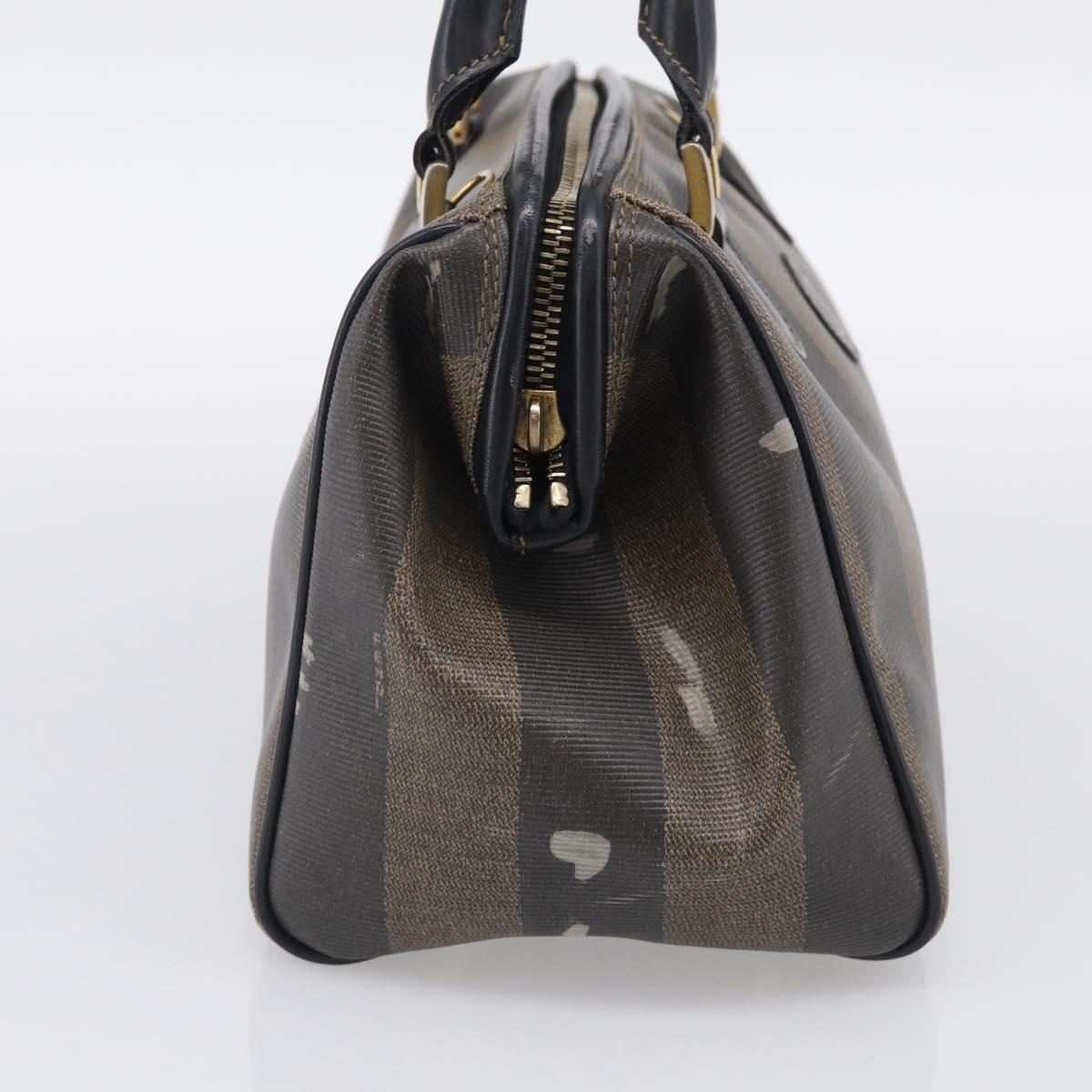 FENDI Pequin Canvas Boston Bag PVC Black Brown Auth 215539
