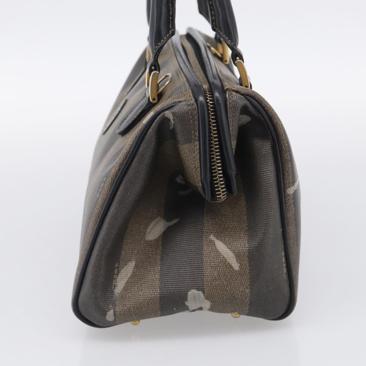 FENDI Pequin Canvas Boston Bag PVC Black Brown Auth 215539