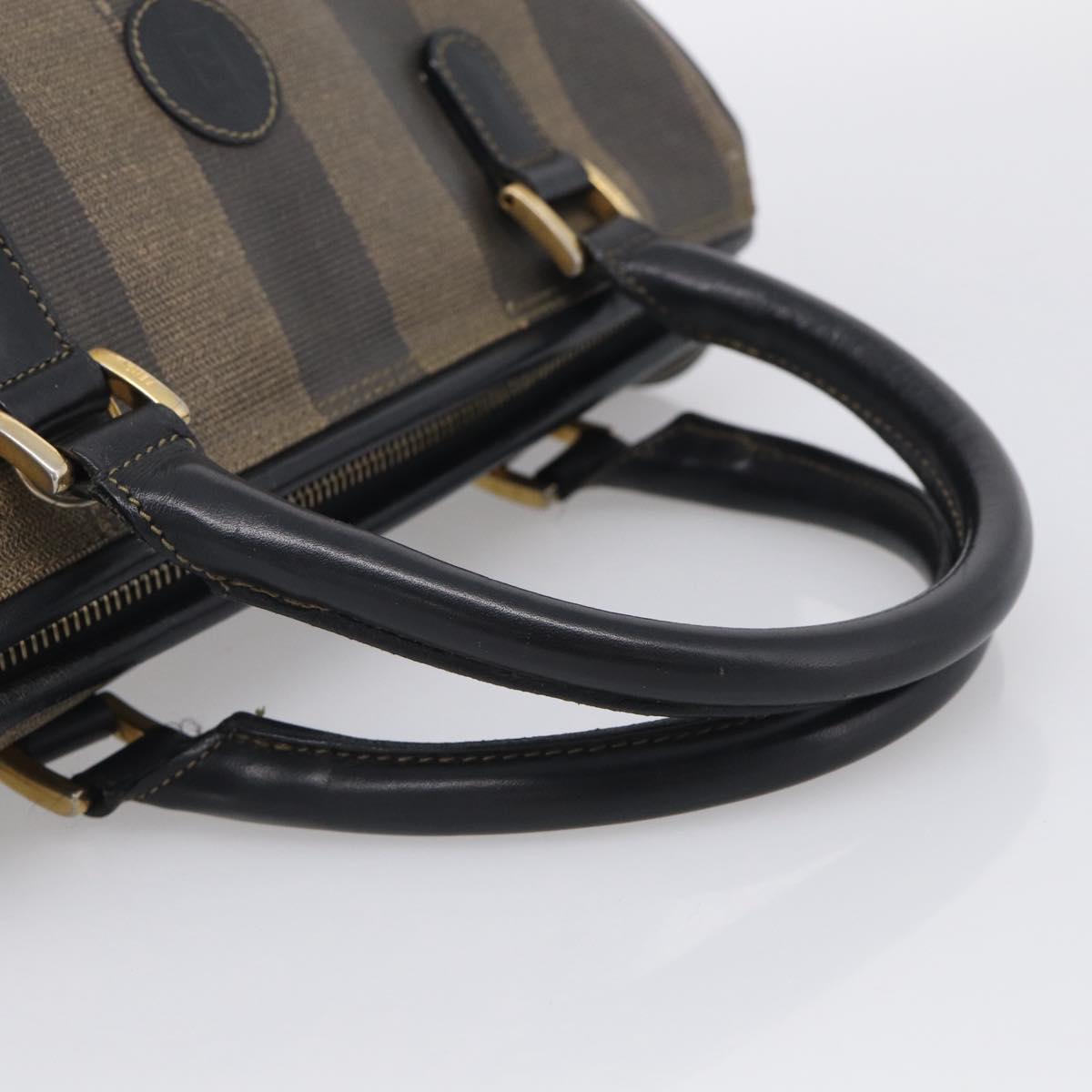 FENDI Pequin Canvas Boston Bag PVC Black Brown Auth 215539