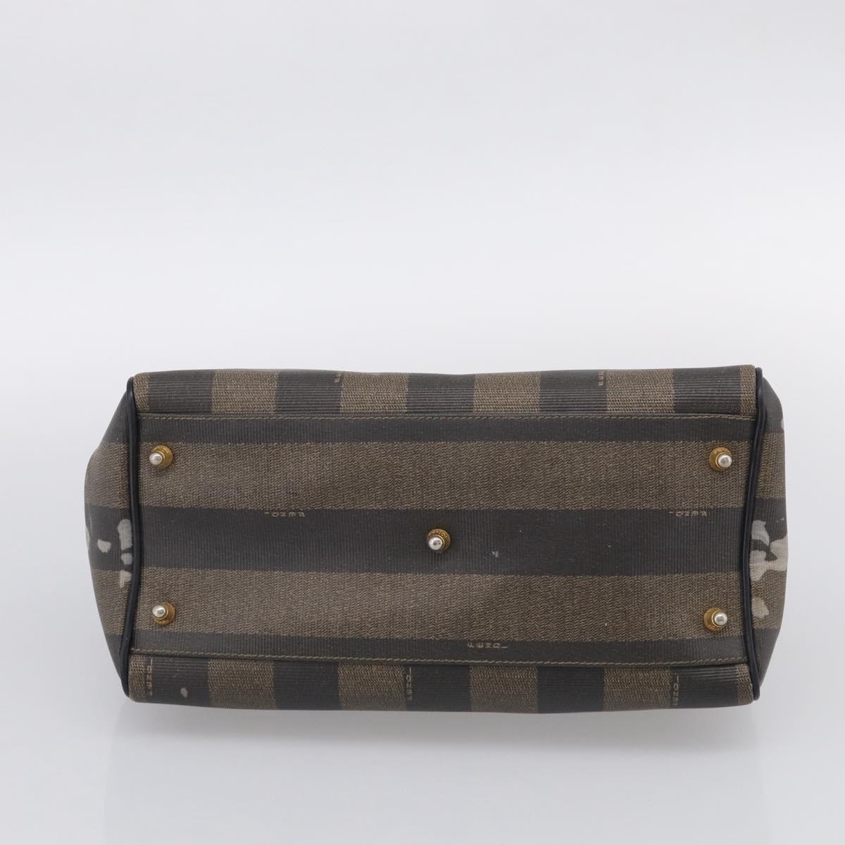 FENDI Pequin Canvas Boston Bag PVC Black Brown Auth 215539