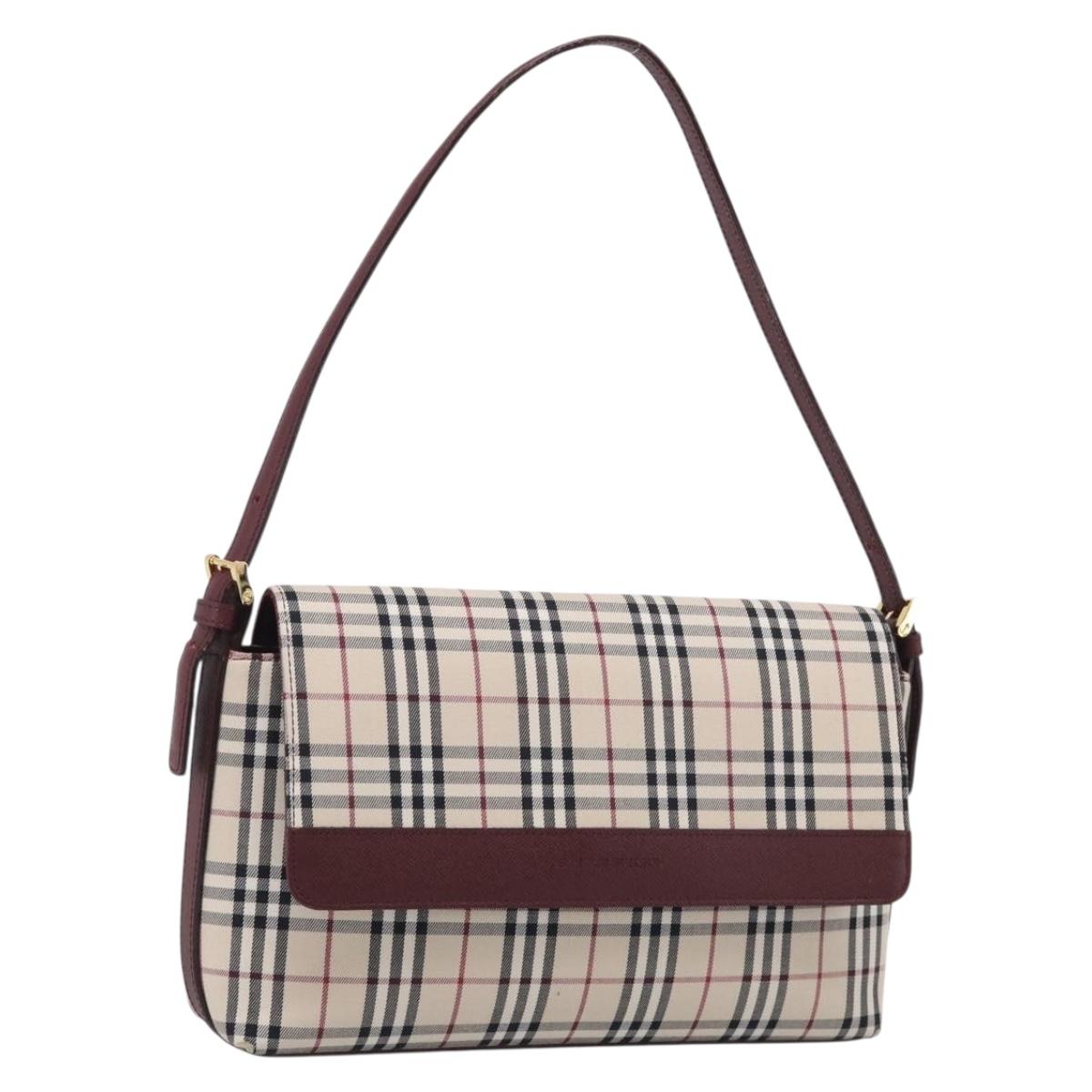 BURBERRY Nova Check Shoulder Bag Canvas Beige Gold Auth 215541