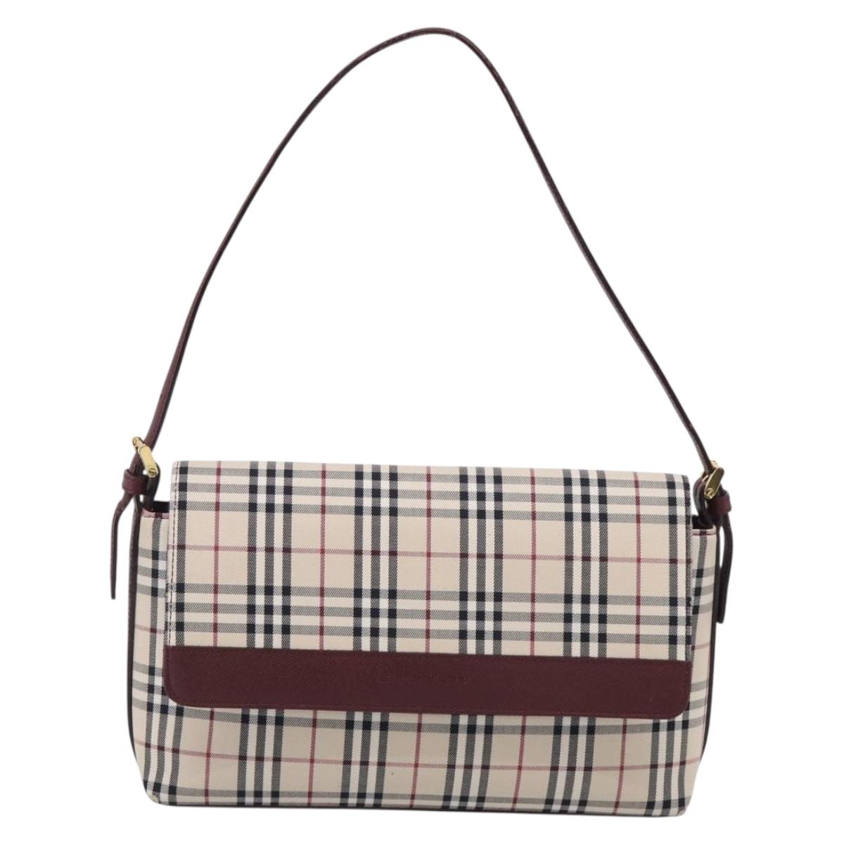 BURBERRY Nova Check Shoulder Bag Canvas Beige Gold Auth 215541