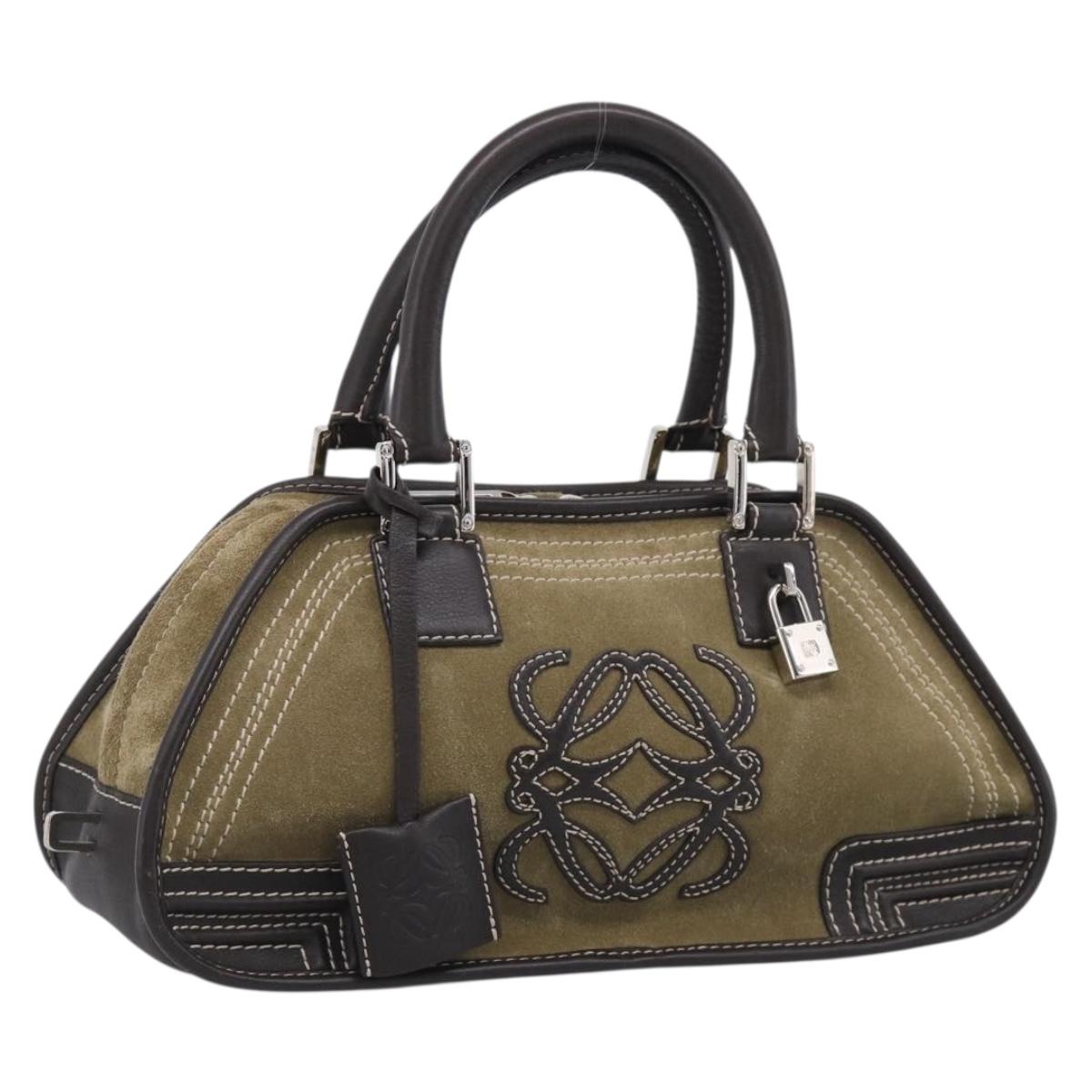 LOEWE Amazonas Hand Bag Suede Beige Silver Auth 215542V