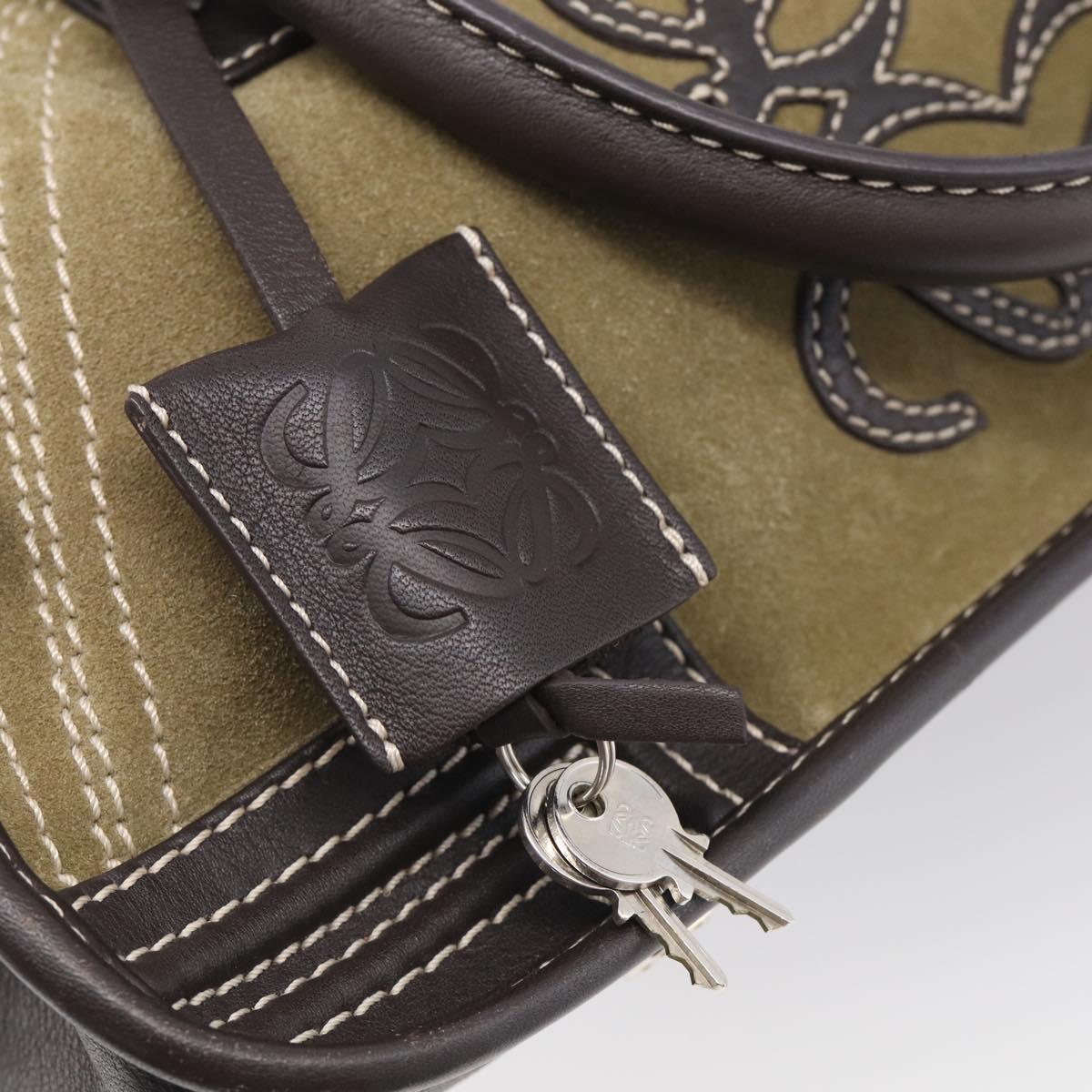 LOEWE Amazonas Hand Bag Suede Beige Silver Auth 215542V