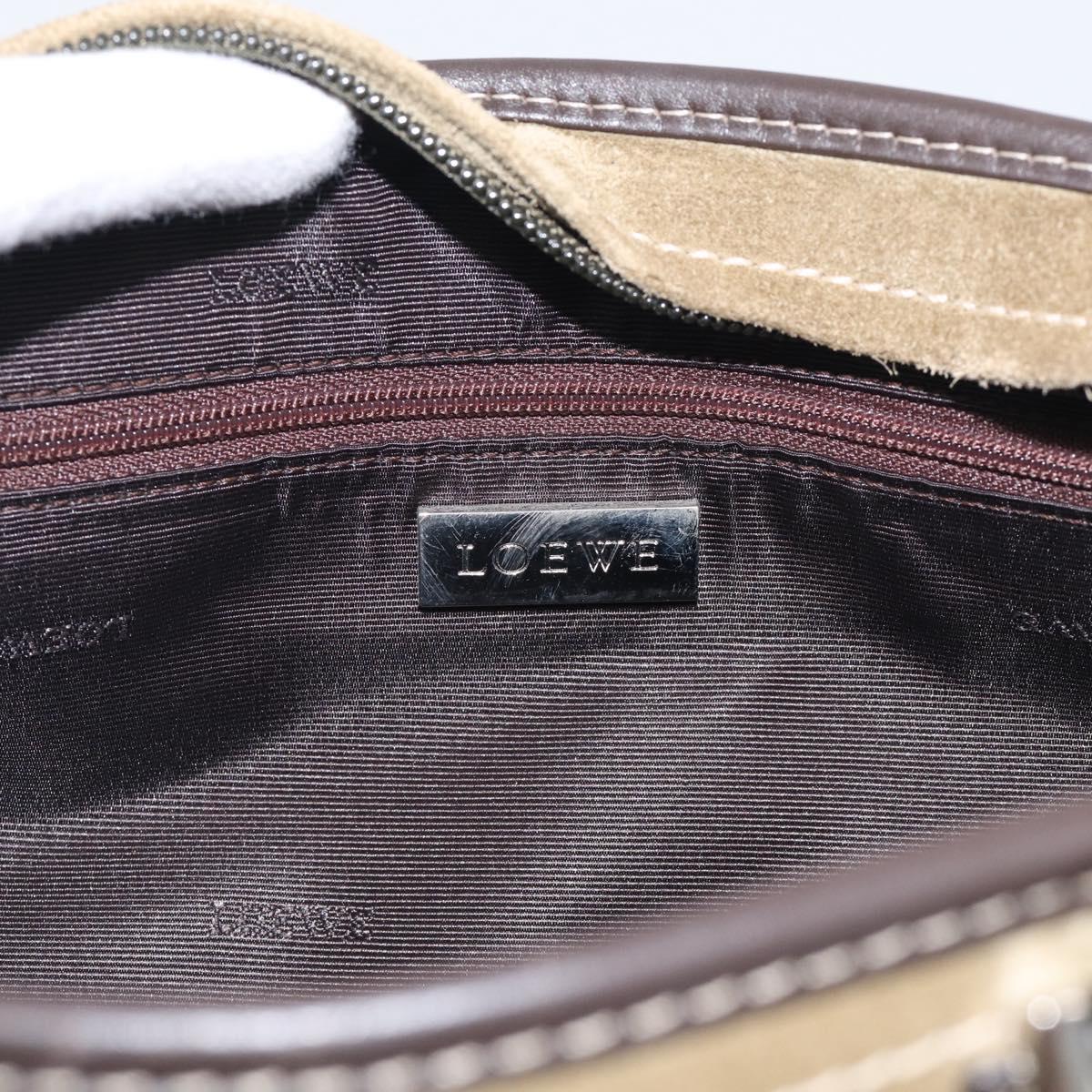LOEWE Amazonas Hand Bag Suede Beige Silver Auth 215542V