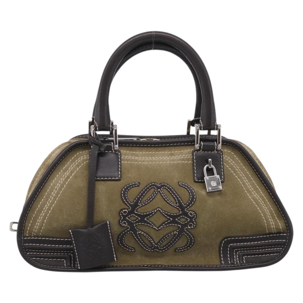 LOEWE Amazonas Hand Bag Suede Beige Silver Auth 215542V