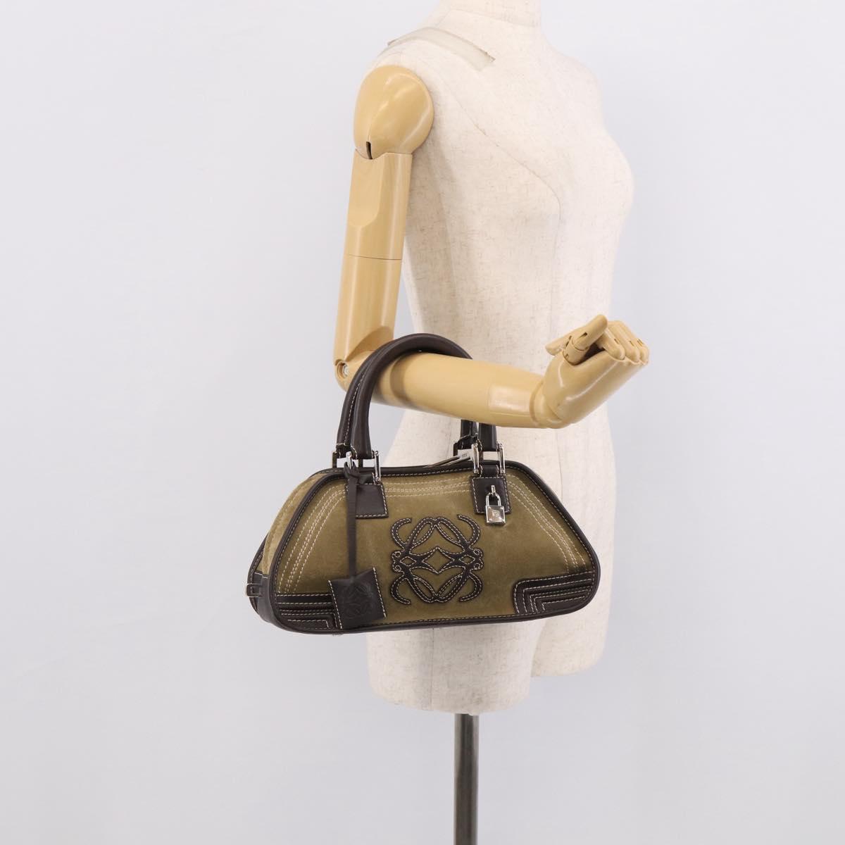 LOEWE Amazonas Hand Bag Suede Beige Silver Auth 215542V
