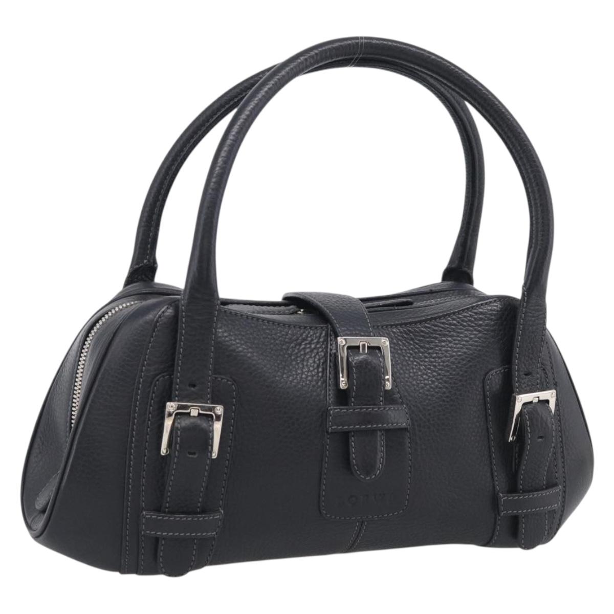 LOEWE Hand Bag Leather Black Silver Auth 215546V