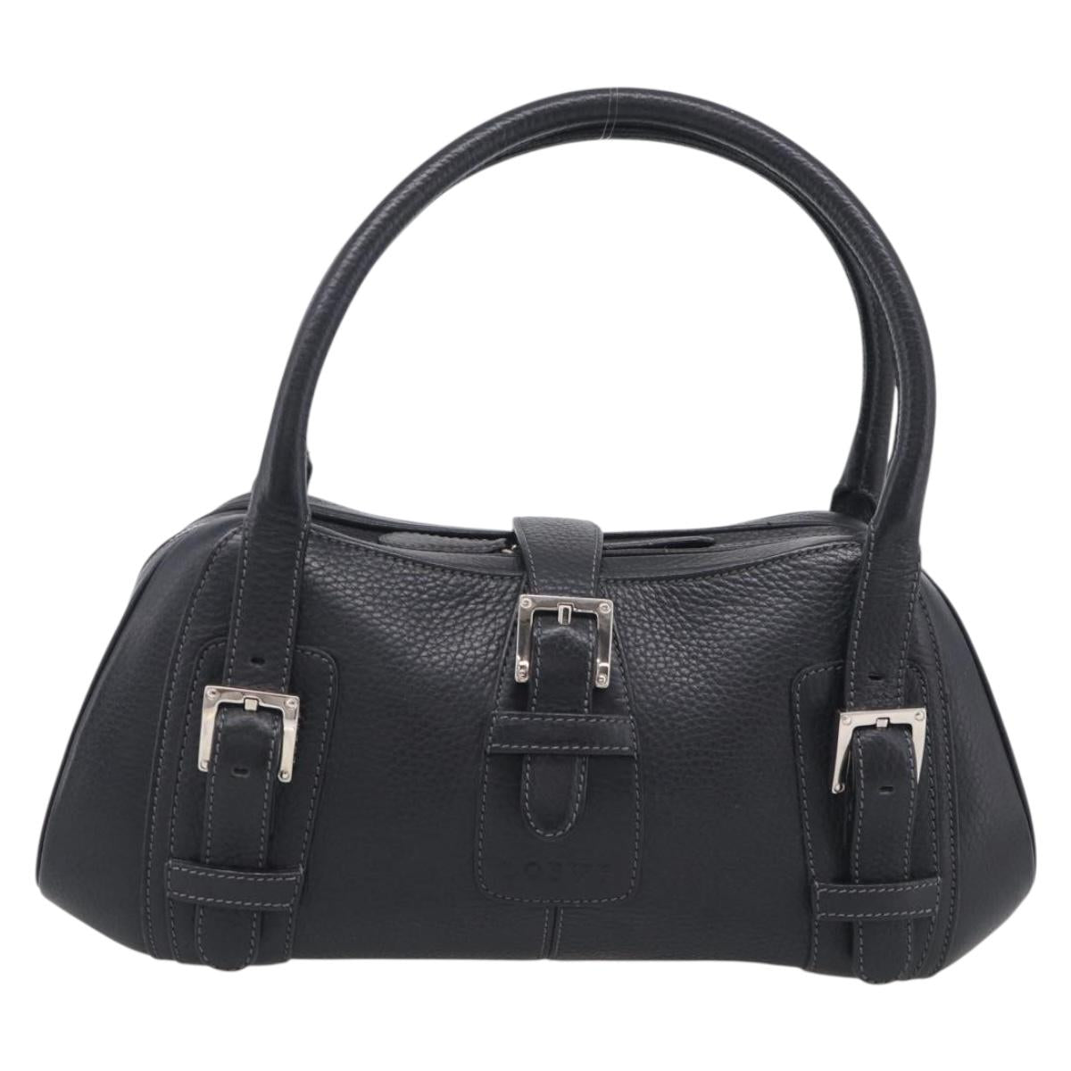 LOEWE Hand Bag Leather Black Silver Auth 215546V