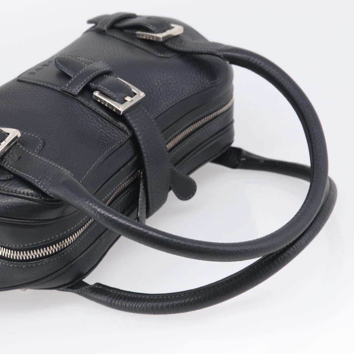 LOEWE Hand Bag Leather Black Silver Auth 215546V