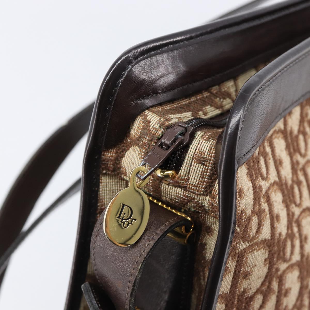 Christian Dior Trotter Canvas Shoulder Bag Beige Gold Auth 215552V