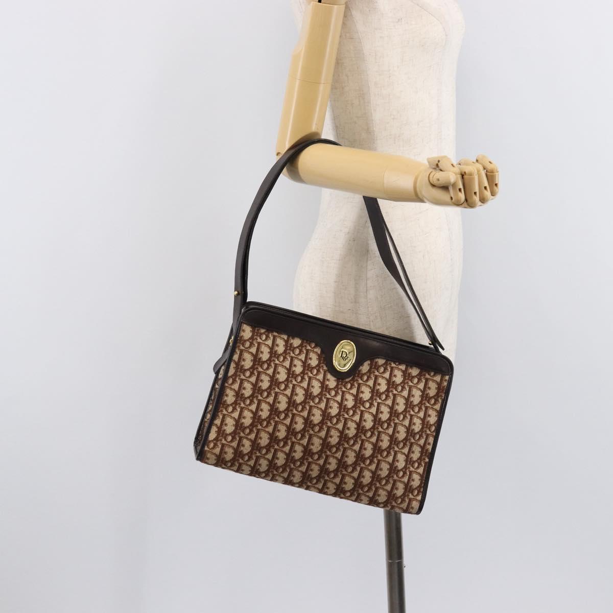Christian Dior Trotter Canvas Shoulder Bag Beige Gold Auth 215552V