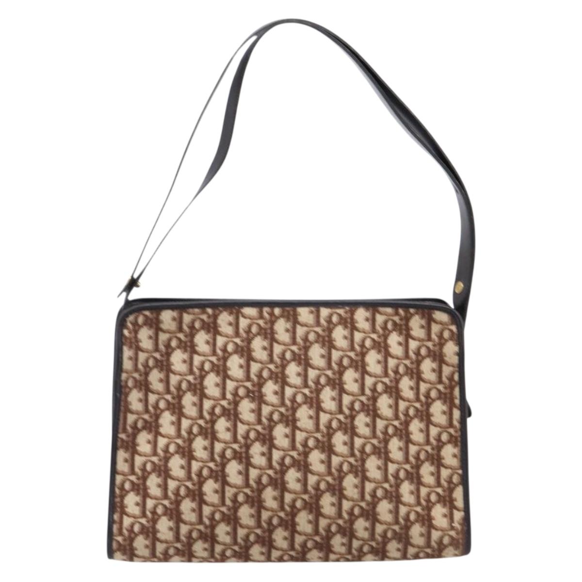 Christian Dior Trotter Canvas Shoulder Bag Beige Gold Auth 215552V