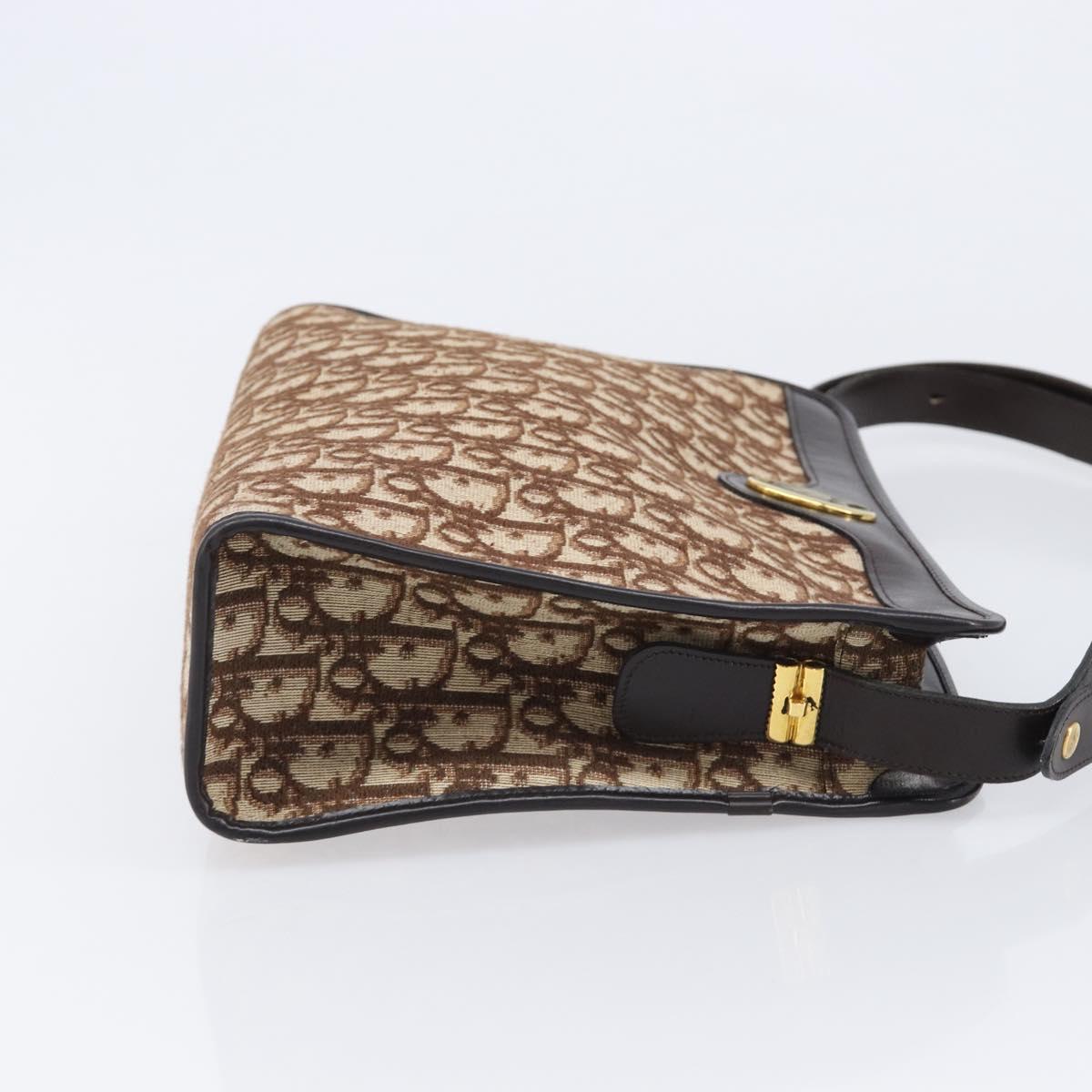 Christian Dior Trotter Canvas Shoulder Bag Beige Gold Auth 215552V