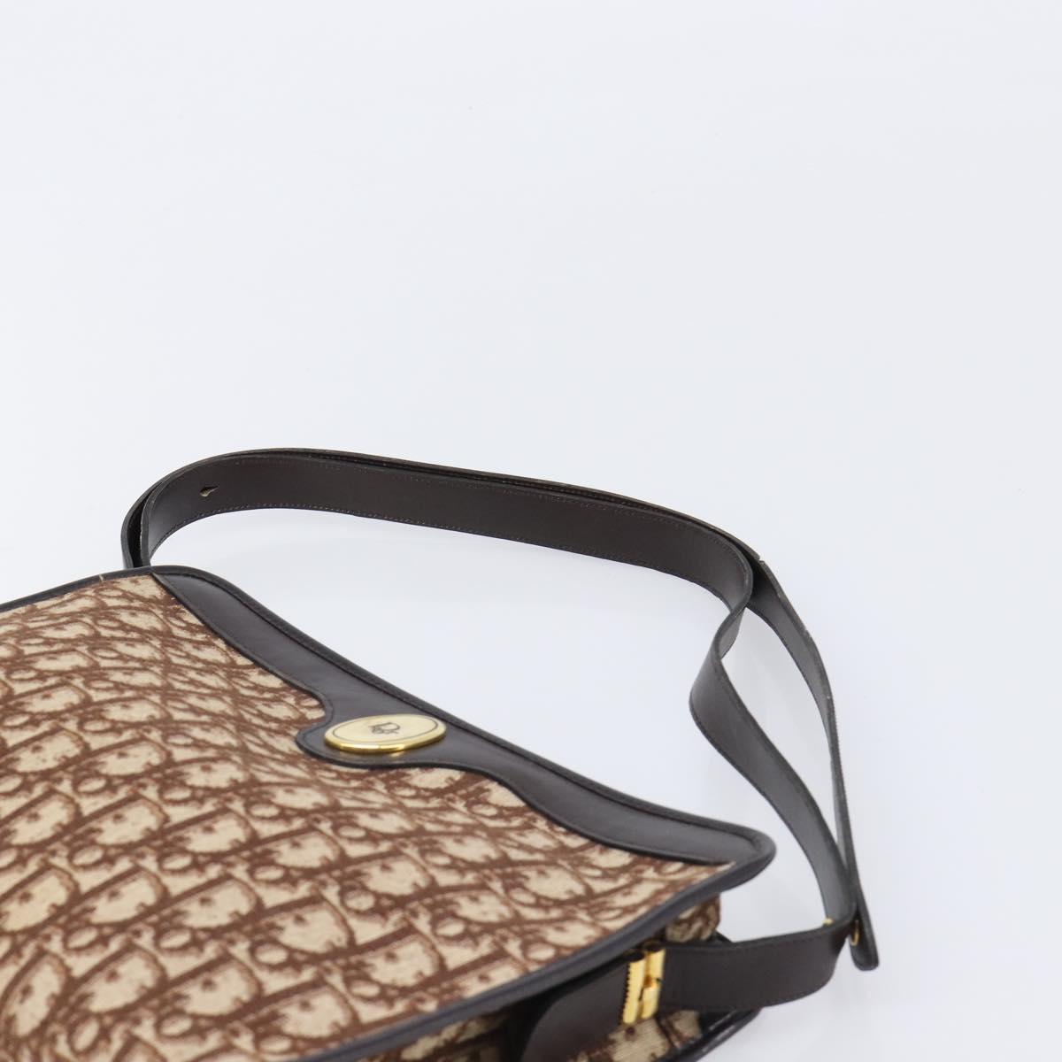 Christian Dior Trotter Canvas Shoulder Bag Beige Gold Auth 215552V