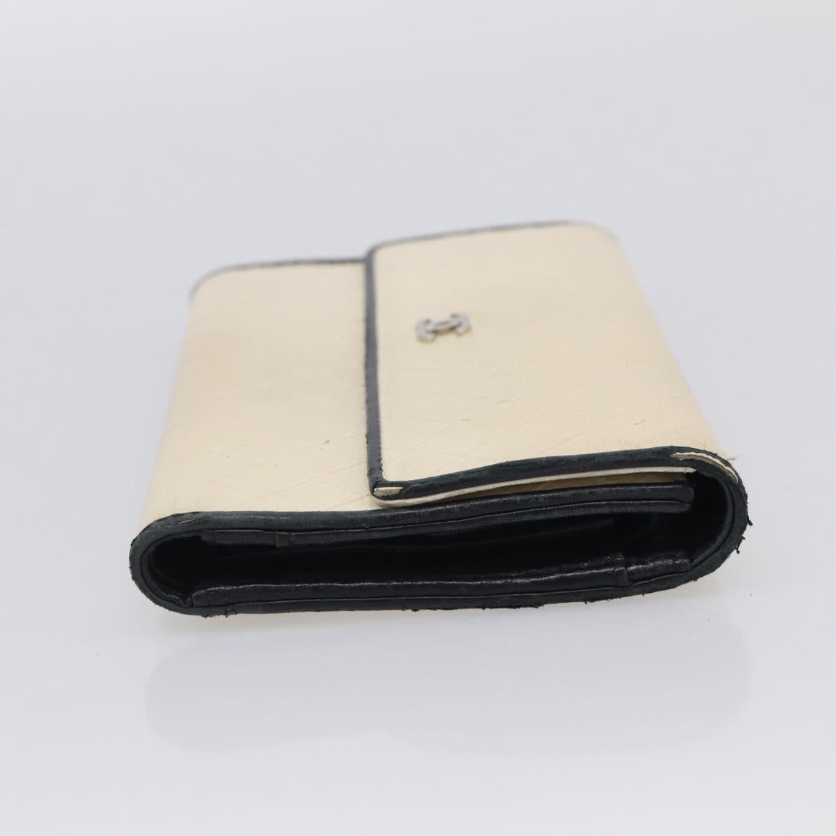 CHANEL Long Wallet Leather Ivory Silver CC Auth 215553