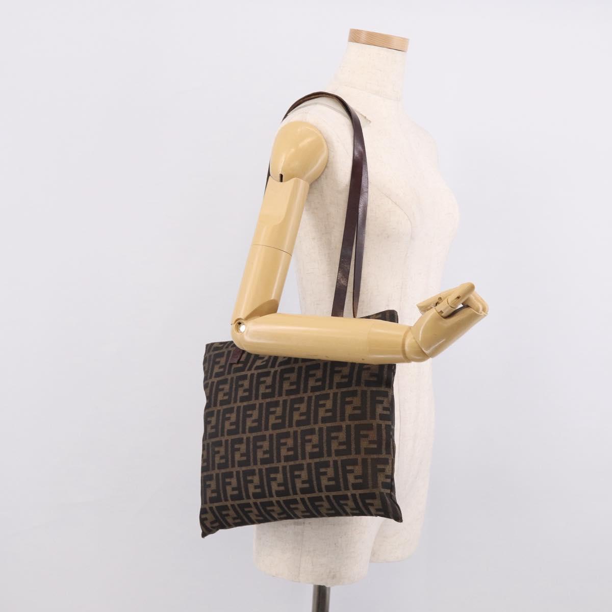 FENDI Zucca Canvas Tote Bag Black Brown Auth 215555