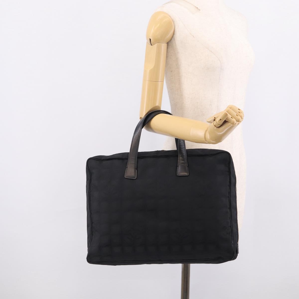 CHANEL New Travel Line Hand Bag Nylon Black Gold CC Auth 215558V