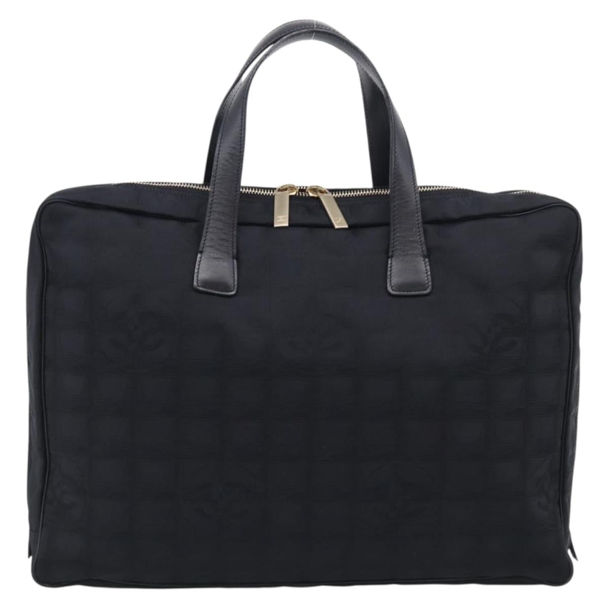 CHANEL New Travel Line Hand Bag Nylon Black Gold CC Auth 215558V