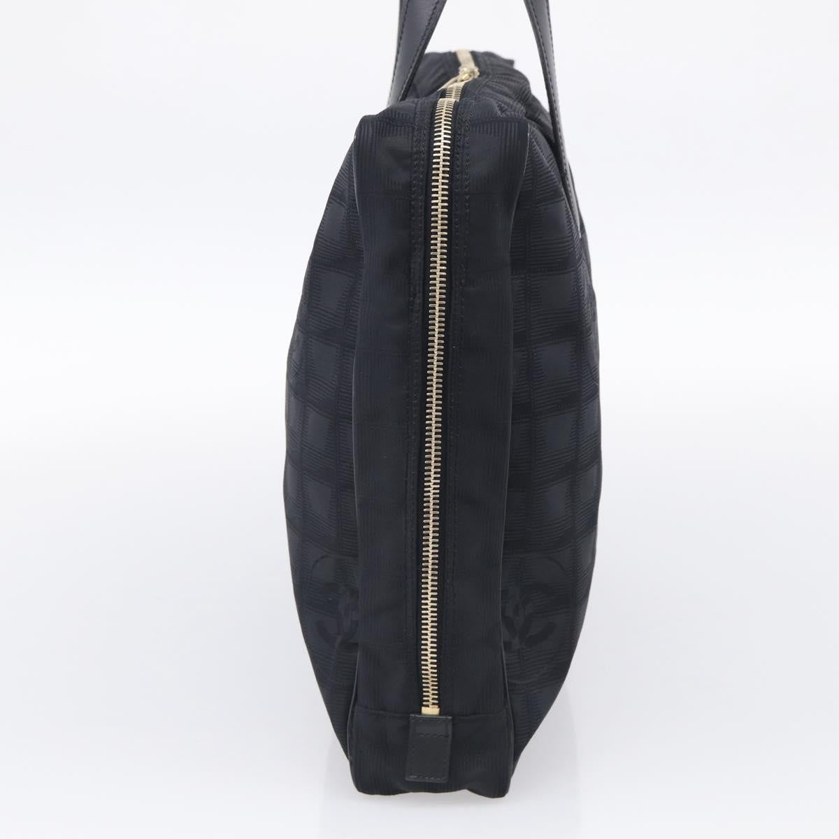 CHANEL New Travel Line Hand Bag Nylon Black Gold CC Auth 215558V