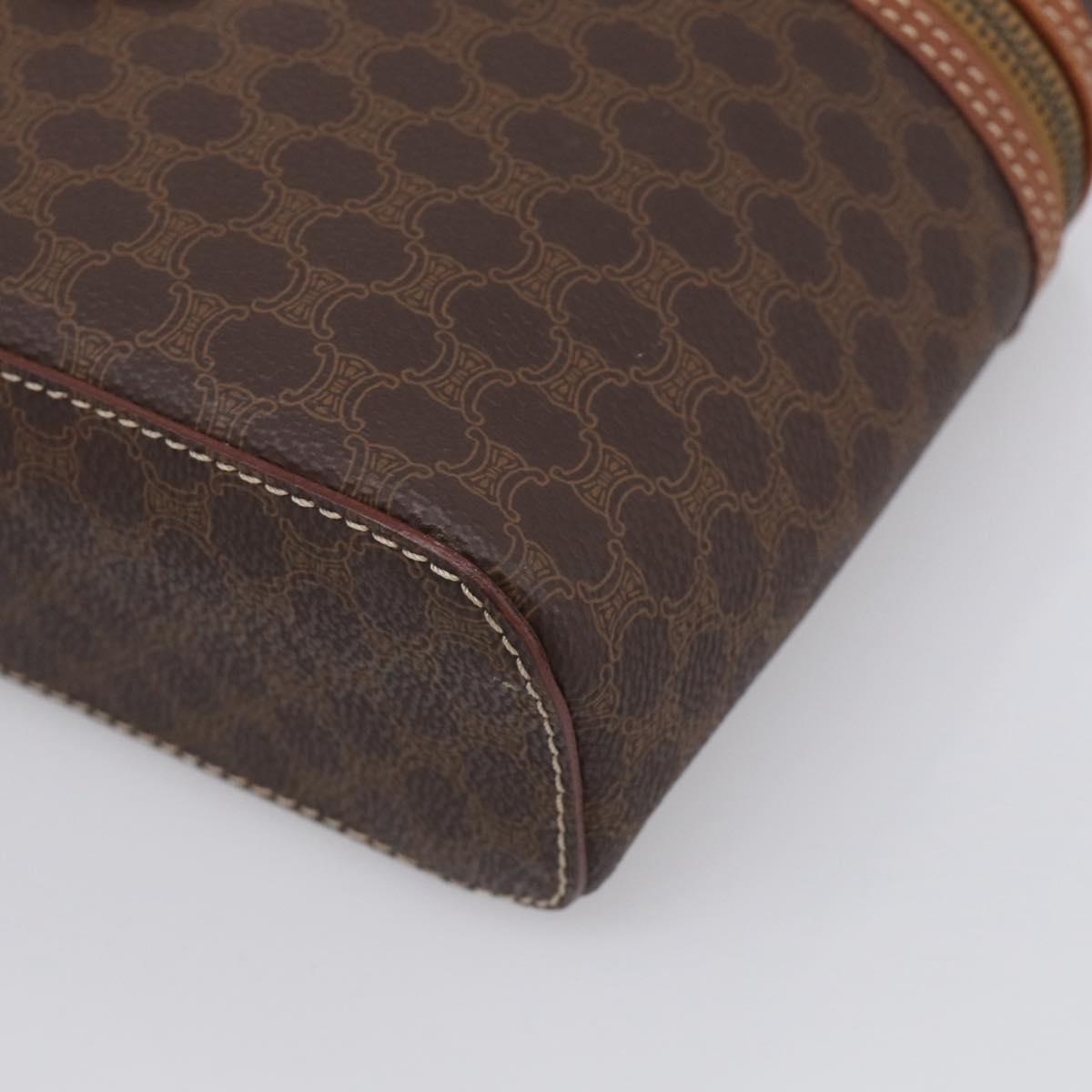 CELINE Macadam Canvas Vanity Pouch PVC Leather Brown Gold Auth 215562