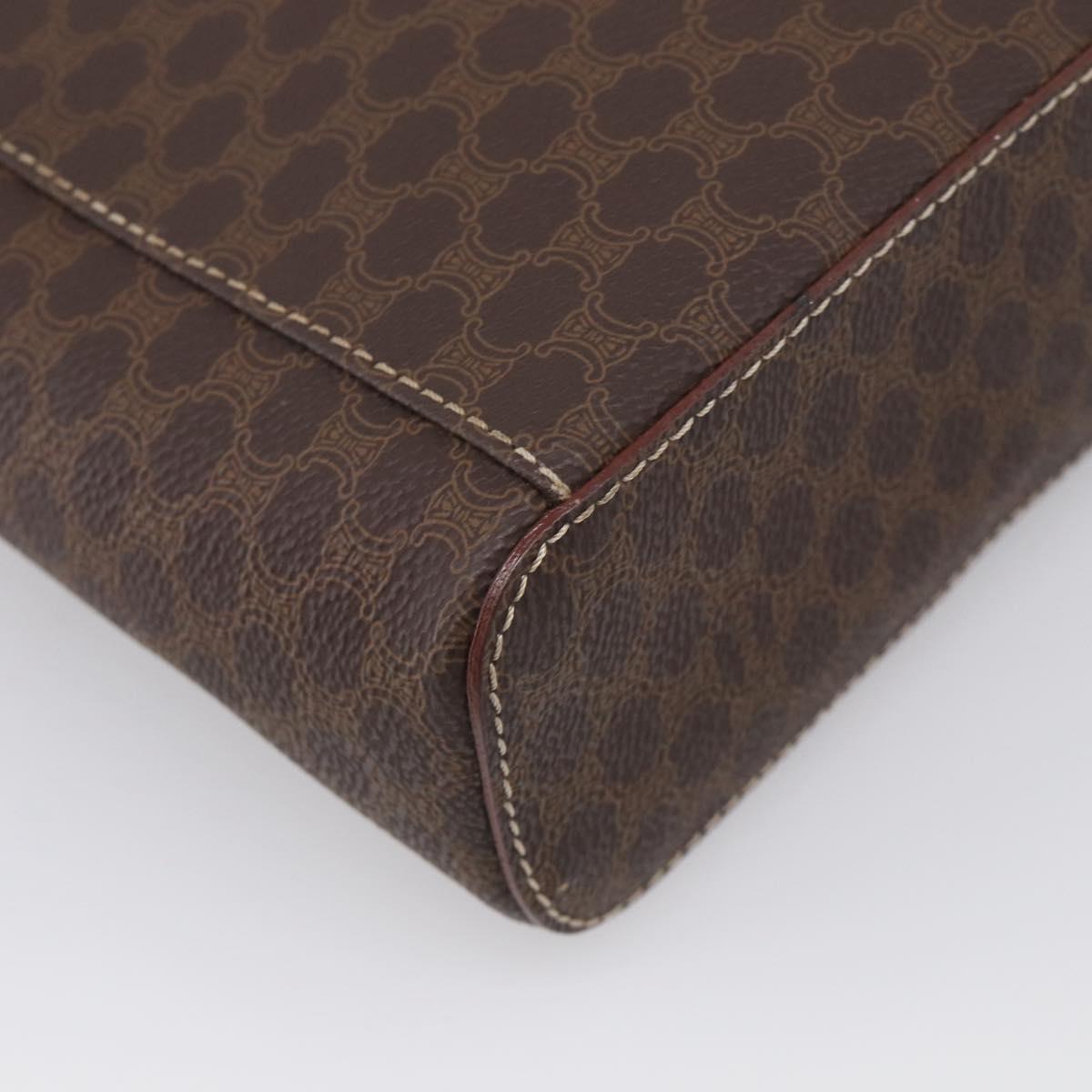CELINE Macadam Canvas Vanity Pouch PVC Leather Brown Gold Auth 215562