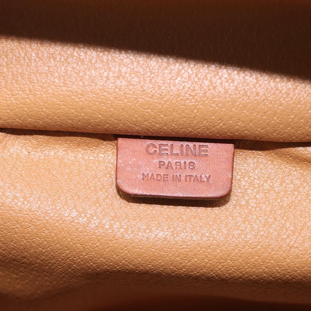 CELINE Macadam Canvas Vanity Pouch PVC Leather Brown Gold Auth 215562