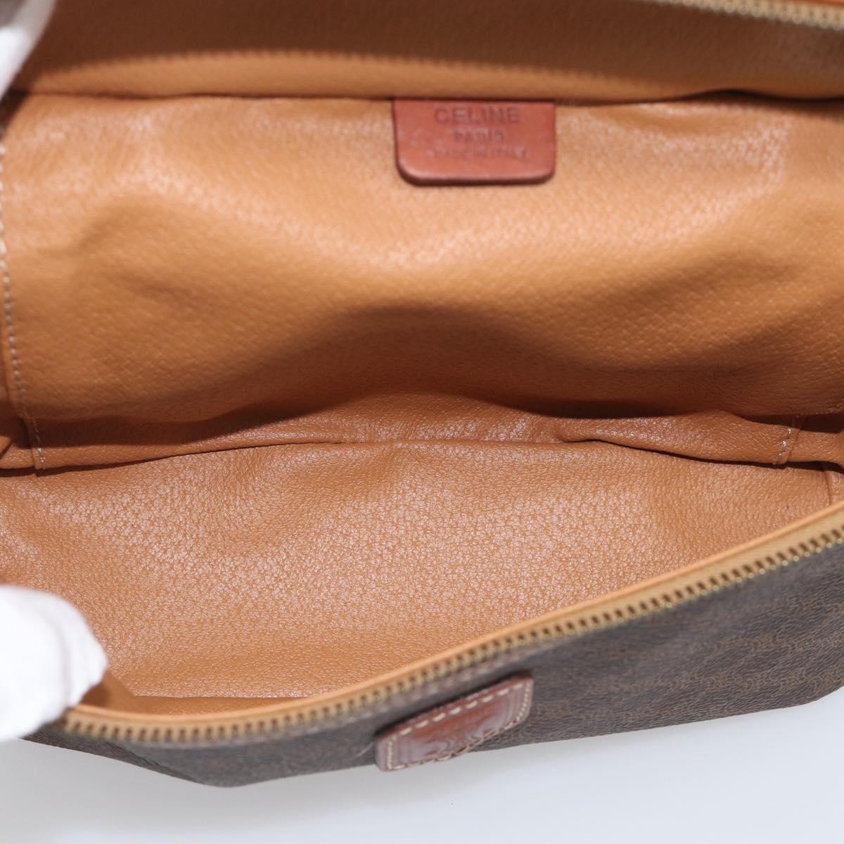 CELINE Macadam Canvas Vanity Pouch PVC Leather Brown Gold Auth 215562
