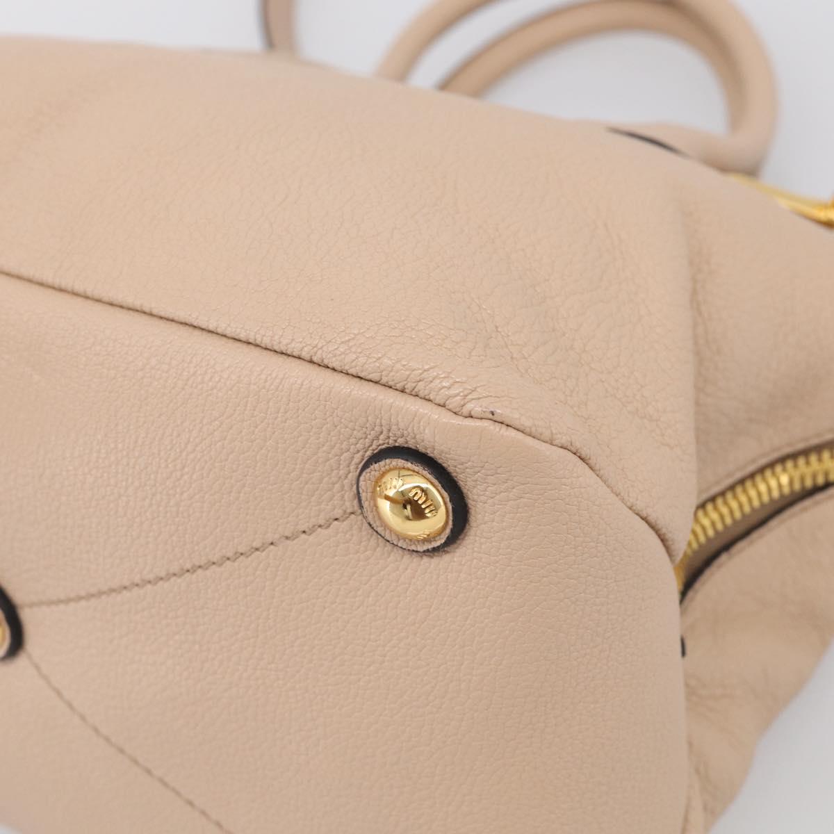 Miu Miu Hand Bag Leather 2way Beige Gold Auth 215564V