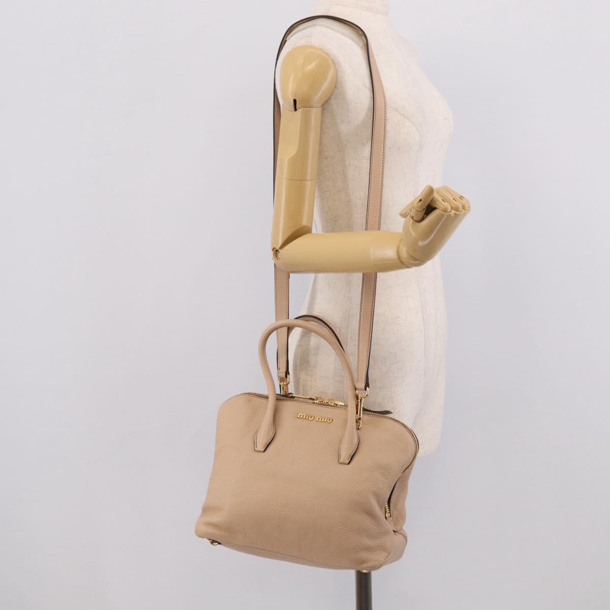 Miu Miu Hand Bag Leather 2way Beige Gold Auth 215564V