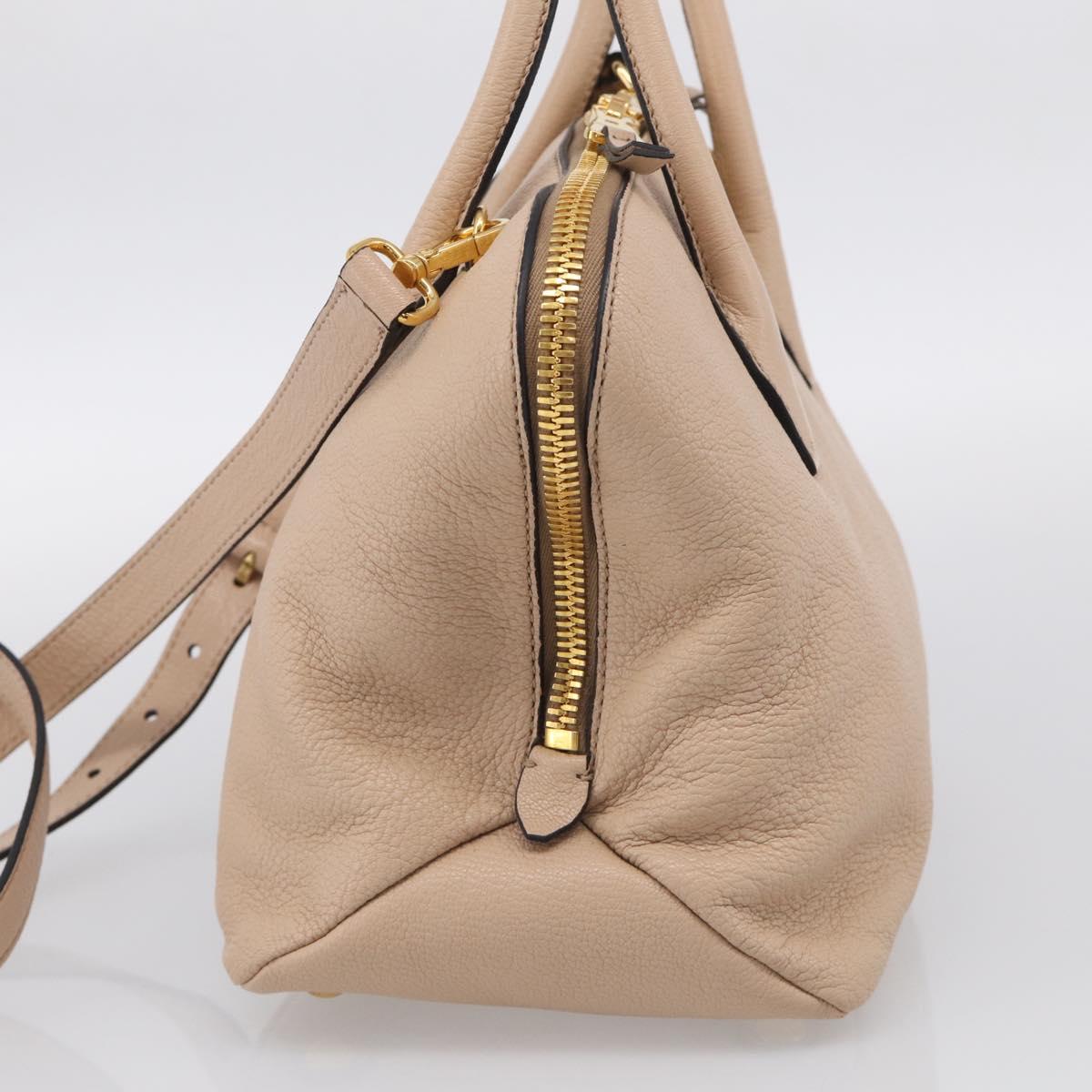 Miu Miu Hand Bag Leather 2way Beige Gold Auth 215564V